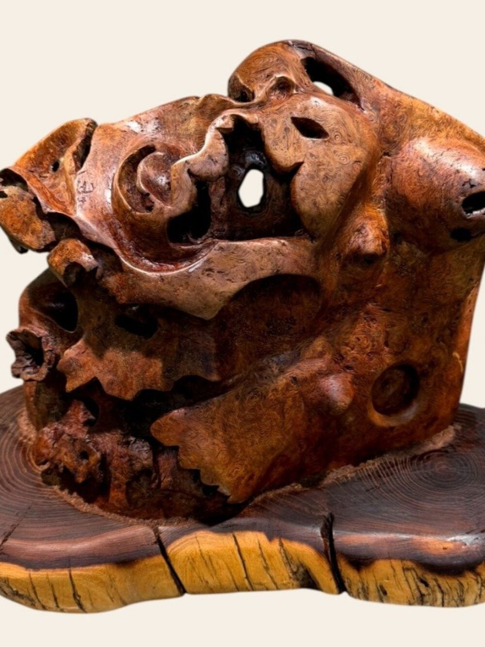 Vintage Burl Root Wood Abstract Sculpture Live Edge Base Organic Modern 17" - Picture 1 of 15